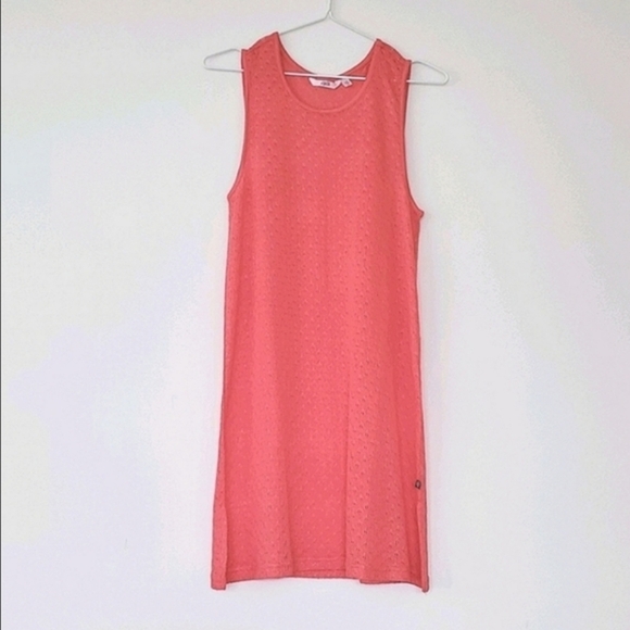 La Vie en Rose Coral Pink Crochet  Knit Sleeveless Dress Cover Up Size Small - Picture 1 of 10